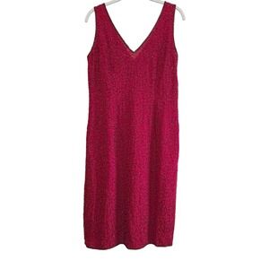 Vintage Y2K, JMD New York Red Beaded V-Neck Sheath Dress Hand Made Size S NWT